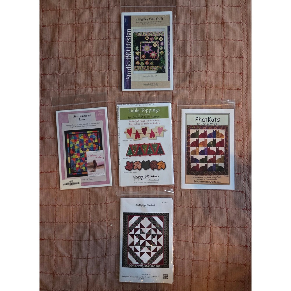 Lot of 5 Quilt Patterns Studio 180 PhatKats Table Toppings Double Star Pinwheel